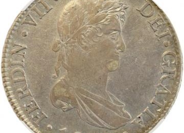 スペイン 1814年M-GJ 8レアレス銀貨 フェルディナンド7世 NGC AU50