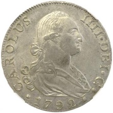 スペイン 1796年S-CN 8レアレス銀貨 フェルディナンド7世 NGC AU55 最高グレード