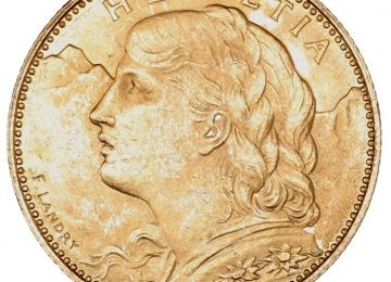 スイス 1922年B 10フラン金貨 アルプスと少女 ブレネリ ヘルベティア ベルンミント UNC未使用