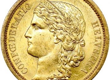 スイス 1883年B ヘルヴェティア 20フラン金貨 ベルンミント UNC未使用