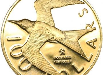 イギリス・バージン諸島 1975年 100ドル金貨 プルーフ エリザベス2世 ヤングバスト かもめデザイン FDC完全未使用