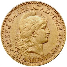 アルゼンチン 1887年 5ペソ金貨 自由の女神リバティ EF極美品