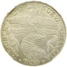 コロンビア ヌエバ・グラナダ 1839年 8レアレス銀貨 ボゴタミント NGC MS61 希少コンディション テスト山