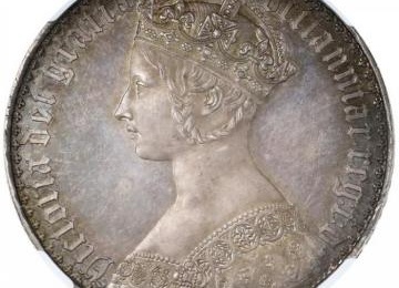 イギリス1847年ビクトリアヴィクトリア ゴチックゴシッククラウン銀貨アンデシモUndecimo on edge NGC PF63 美麗トーン