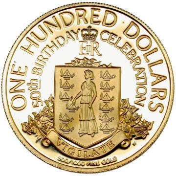 イギリス・バージン諸島 1976年 100ドル金貨 プルーフ エリザベス2世 ヤングバスト 女王50歳記念 FDC完全未使用