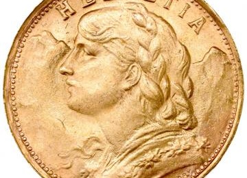 スイス 1935年L-B アルプスと少女 ブレネリ ヘルベティア 20フラン金貨 ベルンミントUNC 未使用