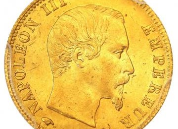 フランス 1859A ナポレオン3世 無冠 5フラン金貨 パリミント PCGS AU58