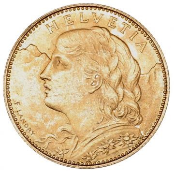 スイス 1922年B 10フラン金貨 アルプスと少女 ブレネリ ヘルベティア ベルンミント UNC未使用