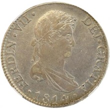 スペイン 1814年M-GJ 8レアレス銀貨 フェルディナンド7世 NGC AU50