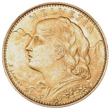 スイス 1922年B 10フラン金貨 アルプスと少女 ブレネリ ヘルベティア ベルンミント UNC未使用
